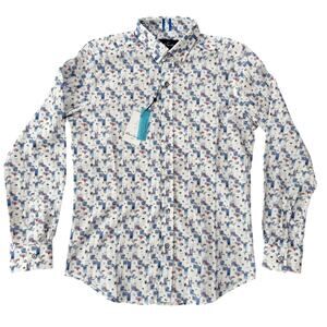 Robert Graham Blue Hawaiian Drink Print Long Sleeve Shirt S NWT $168